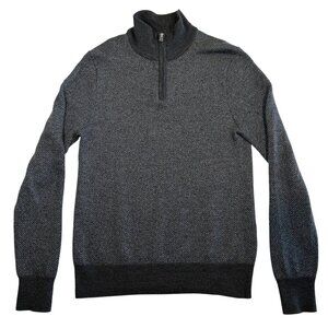 BONOBOS 100% Merino Wool Gray Herringbone 1/4 Zip Sweater Small